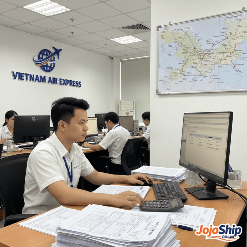 Air freight rate calculation on computer screen