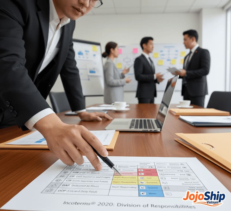 Incoterms chart showing responsibilities
