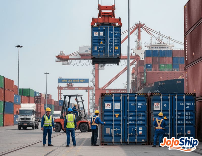 Container being loaded at Vietnamese port