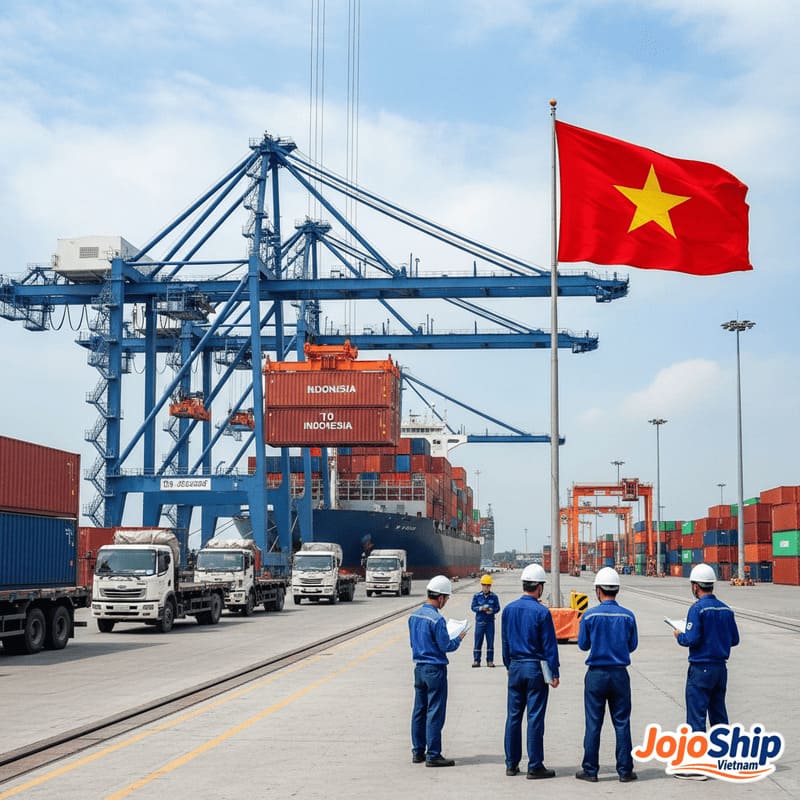 Vietnam to Indonesia shipping containers at port