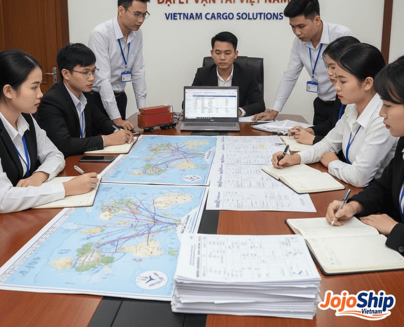 Vietnamese freight forwarder office with logistics planning