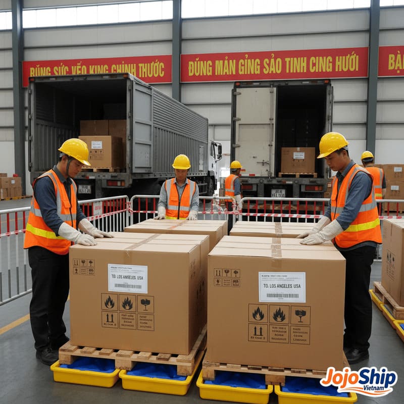 Hazardous material handling at Vietnamese freight facility