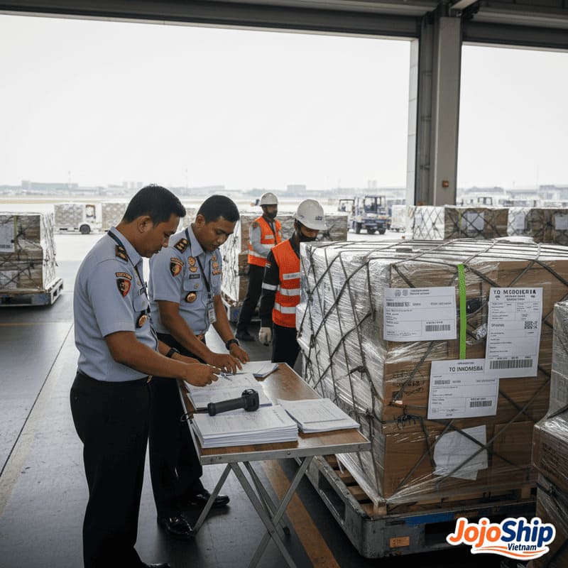 Indonesian customs inspection of air freight from Vietnam
