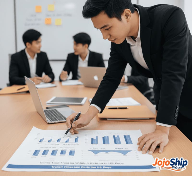 Vietnam to USA shipping transit time infographic