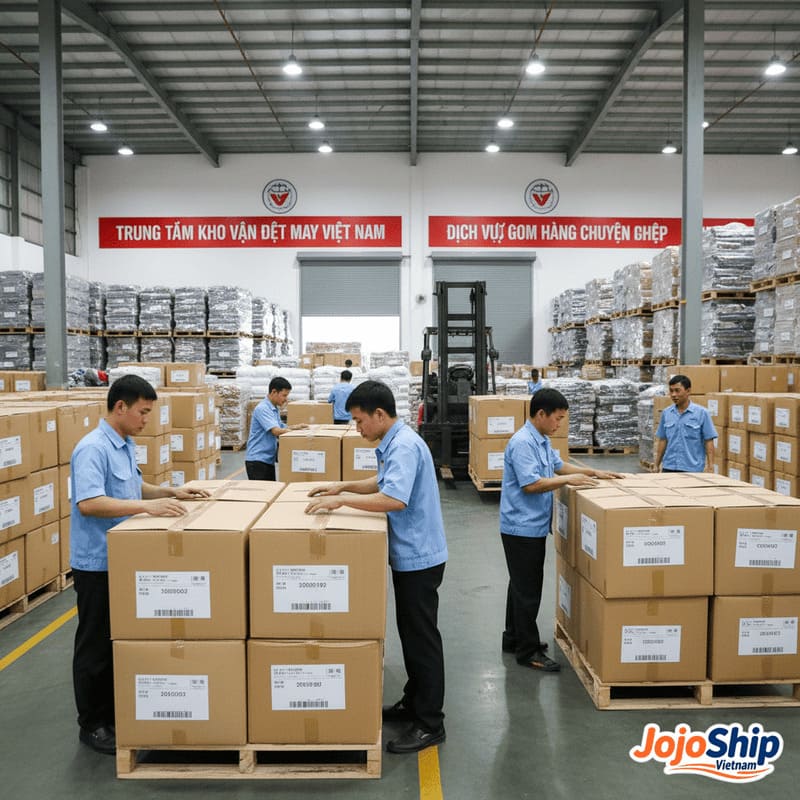Consolidated shipping warehouse with textile bundles