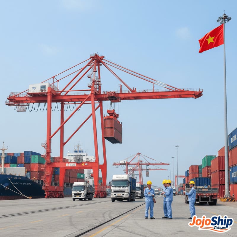 Container yard at Hai Phong port in Vietnam